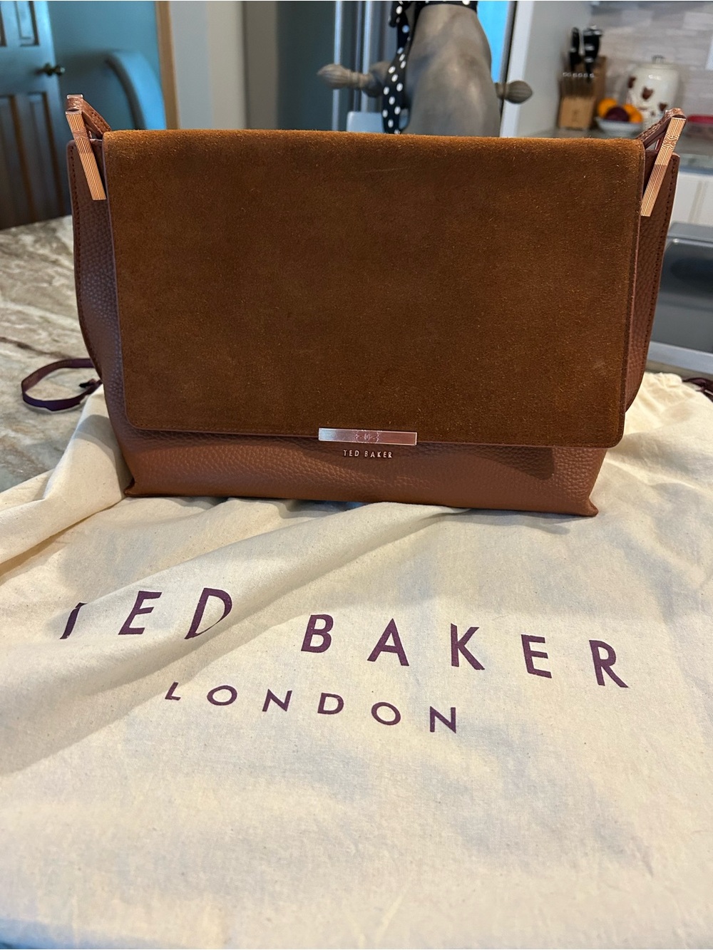 Ted Baker Brown Suede & Pebbled Leather Shoulder Bag